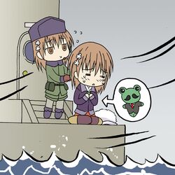  biribiri gekota hair_ornament misaka_imouto misaka_mikoto sweater_vest to_aru_kagaku_no_railgun to_aru_majutsu_no_index 