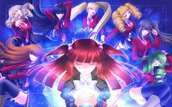  asmodeus beelzebub belphegor black_hair blonde_hair brown_hair green_hair leviathan lucifer mammon red_eyes redhead satan umineko_no_naku_koro_ni ushiromiya_ange white_hair 