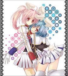  animal_ears blue_hair bunny_ears grin leotard mikippa pink_hair red_eyes siesta410 siesta45 siesta_sisters smile thighhighs twintails umineko_no_naku_koro_ni wink 