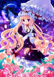  blonde_hair elbow_gloves flower gloves hat highres long_hair nojima_noko purple_eyes solo touhou umbrella violet_eyes yakumo_yukari 