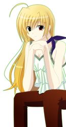  blonde_hair breasts cleavage heterochromia long_hair mahou_shoujo_lyrical_nanoha mahou_shoujo_lyrical_nanoha_strikers smile teliga vivio 