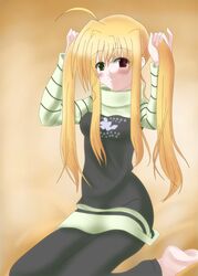  blonde_hair blush heterochromia long_hair mahou_shoujo_lyrical_nanoha mahou_shoujo_lyrical_nanoha_strikers smile teliga twintails vivio 