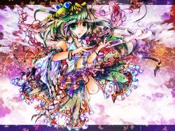  akae detached_sleeves frog green_eyes green_hair hair_ornament kochiya_sanae long_hair snake solo touhou 