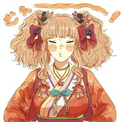  blush hair_ornament idolmaster idolmaster_cinderella_girls japanese_clothes jewelry kimono lowres moroboshi_kirari necklace pout ribbon sunako 
