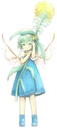  1girl daiyousei dress fairy fairy_wings flower green_eyes green_hair hair_ribbon ribbon short_hair side_ponytail solo touhou wings 