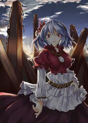 awa_yume blue_hair mirror onbashira red_eyes short_hair solo touhou yasaka_kanako 