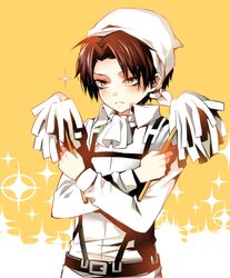  1boy 3dmg ascot duster head_scarf jacket levi_(shingeki_no_kyojin) myoya shingeki_no_kyojin solo sparkle yellow_eyes 