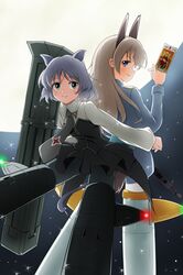  animal_ears bag black_legwear black_pantyhose blonde_hair blue_eyes card cat_ears cat_tail eila_ilmatar_juutilainen fox_ears fox_tail green_eyes gun holding holding_card long_hair machine_gun mg42 military military_uniform moon multiple_girls necktie pantyhose pobii rifle rocket_launcher sanya_v_litvyak school_bag short_hair silver_hair sky smile star strike_witches striker_unit tail tarot uniform weapon white_legwear white_pantyhose 