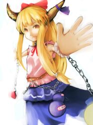  fang highres ibuki_suika mokoke outstretched_arms spread_arms touhou 