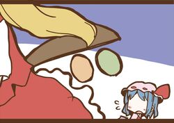  2girls adomi blonde_hair blue_hair comic flandre_scarlet hat hat_ribbon millipen_(medium) multiple_girls open_mouth remilia_scarlet ribbon siblings sisters touhou traditional_media 