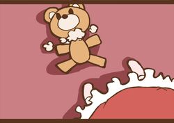  1girl adomi comic millipen_(medium) solo stuffed_animal stuffed_toy teddy_bear touhou traditional_media 
