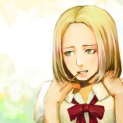 blonde_hair green_eyes kadowaki_subaru looking_away male mouth_hold poland_(hetalia) pretzel solo 