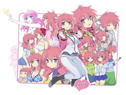  arch_(artist) bikini blue_eyes bolero closed_eyes dress feldt_grace flower gloves gundam gundam_00 gundam_00_a_wakening_of_the_trailblazer hair_ornament long_hair pink_hair plum_(arch) ponytail short_hair skirt swimsuit tears twintails young 