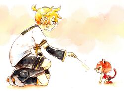  blonde_hair boots brown_hair cat cat's_tail cat_ears cat_tail chibi kagamine_len male meiko neko neko_mimi oharu shorts tail vocaloid 