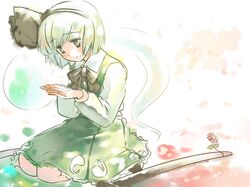  flower ghost hota katana konpaku_youmu konpaku_youmu_(ghost) lowres short_hair sitting solo sword touhou weapon 