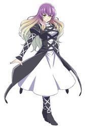  1girl blonde_hair boots breasts brown_hair dress gradient_hair h-new hijiri_byakuren long_hair long_sleeves multicolored_hair purple_hair smile solo touhou yellow_eyes 
