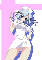  hoshino_sora nurse purple_eyes silver_hair syringe tantei_opera_milky_holmes violet_eyes 