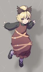  :3 bad_id blonde_hair bow brown_eyes hair_bow kurodani_yamame ponytail red_eyes sano_toshihide short_hair smile solo spider_web touhou 