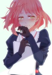  1girl blush dress gloves karuha nanami_haruka pink_hair tears uta_no_prince-sama yellow_eyes 