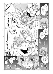 alternate_costume as-special blood blush breast_press breast_smother breasts comic eila_ilmatar_juutilainen long_hair monochrome multiple_girls nosebleed sanya_v_litvyak satou_atsuki short_hair strike_witches translated translation_request yuri 