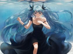  aqua_eyes aqua_hair dress esukee hatsune_miku sea shinkai_shoujo_(vocaloid) twintails underwater vocaloid water 