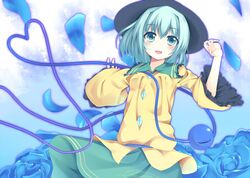  1girl east01_06 eyeball flower green_eyes green_hair hat heart komeiji_koishi open_mouth short_hair skirt smile solo third_eye touhou wide_sleeves 