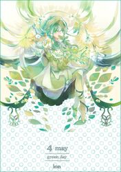  1boy ameyashii green_eyes green_hair hair_tubes ion leaf long_hair male smile tales_of_(series) tales_of_the_abyss twintails 