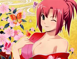  butterfly flower green_eyes highres koutaro red_hair redhead rio_rollins short_hair smile super_blackjack wink 