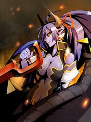  asmodeus_(shinrabansho) black_sclera blue_hair blue_skin breasts demon_girl earrings fuji-k horns jewelry large_breasts long_hair pointy_ears shinrabansho shinrabanshou solo 