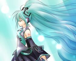  1girl aino_yumeri closed_eyes detached_sleeves hatsune_miku long_hair necktie profile skirt solo very_long_hair vocaloid 