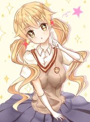  +_+ 1girl alternate_hairstyle blonde_hair gloves long_hair lucis school_uniform shokuhou_misaki to_aru_kagaku_no_railgun to_aru_majutsu_no_index twintails yellow_eyes 