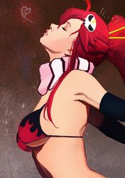  armpits artist_request bare_shoulders bikini_top breasts closed_eyes eyes_closed hair_ornament lips ponytail profile realistic red_hair redhead scarf sideboob solo tengen_toppa_gurren-lagann tengen_toppa_gurren_lagann underboob yoko_littner yoko_ritona 