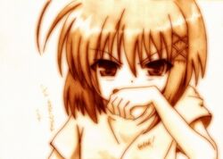  hair_ribbon hands haruna_(kore_wa_zombie_desu_ka?) kore_wa_zombie_desu_ka? monochrome ribbon sepia short_hair sketch solo traditional_media 