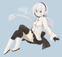  blue_eyes boots braid coat fuyuri hair_ribbon long_hair ponytail ribbon sekka_yufu silver_hair skirt solo thigh-highs thighhighs tuyuri utau very_long_hair zettai_ryouiki 