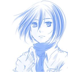  iwashi_kamitsu mikasa_ackerman monochrome scarf shingeki_no_kyojin short_hair sketch 