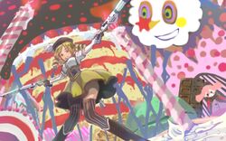  blonde_hair boots brown_legwear charlotte_(madoka_magica) corset detached_sleeves drill_hair dual_wielding from_below gun hair_ornament hat kajiki_nora magical_girl magical_musket mahou_shoujo_madoka_magica monster musket norabako8 pleated_skirt puffy_sleeves ribbon rifle skirt taut_shirt thigh-highs thighhighs tomoe_mami twin_drills vertical-striped_legwear vertical_stripes weapon witch's_labyrinth yellow_eyes zettai_ryouiki 