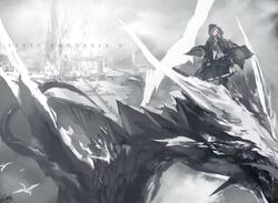  dragon hood lin+ monochrome pixiv_fantasia pixiv_fantasia_5 red_eyes white_hair 
