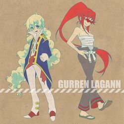  bandage bandages cosplay hands_in_pockets jacket kamina kamina_(cosplay) kamina_shades koda_satoshi multicolored_hair multiple_girls nia_teppelin ponytail red_hair redhead sandals simon simon_(cosplay) tengen_toppa_gurren-lagann tengen_toppa_gurren_lagann two-tone_hair yoko_littner yoko_ritona 
