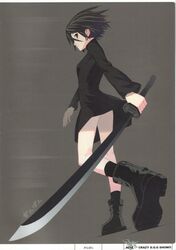  black_eyes black_hair dogs:_bullets_&amp;_carnage dogs_(manga) fuyumine_naoto gunpom highres katana legs scan scarf sword weapon 