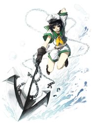  anchor belt black_hair chain chains gloves hat highres midriff murasa_minamitsu sailor sailor_collar sailor_hat sailor_suit sailor_uniform short_hair solo tlman touhou 