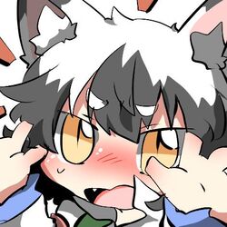  1girl animal_ears blush fang fox_ears long_hair lowres open_mouth original rebecca_(keinelove) silver_hair yellow_eyes 
