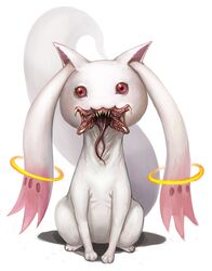  creepy kyubey kyuubee lieqi_hun mahou_shoujo_madoka_magica monster no_humans open_mouth predator predator_(film) red_eyes ryouki_tamashii solo teeth tongue 