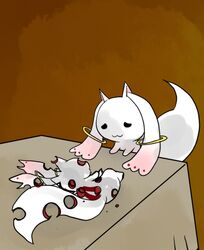  blood bullet_hole fine_art_parody i_asked_for_scrambled kyubey kyuubee mahou_shoujo_madoka_magica no_humans okota_(artist) parody spoilers 