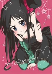 absurdres akiyama_mio black_hair don't_say_"lazy" don't_say_"lazy" don't_say_lazy dress face_paint facepaint hat highres k-on! long_hair sitting smile striped top_hat 