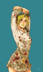  1girl arms_up black_eyes black_hair double_bun dress green_hair highres jojo_no_kimyou_na_bouken kuujou_jolyne moanie multicolored_hair solo two-tone_hair 