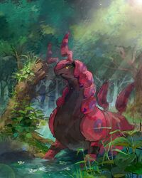  hatihamu nature no_humans pokemon pokemon_(game) pokemon_black_and_white pokemon_bw scolipede solo sunlight tree water 