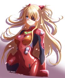  1girl blonde_hair blue_eyes blue_hair eyepatch hair_ornament hobak long_hair neon_genesis_evangelion plugsuit rebuild_of_evangelion shikinami_asuka_langley solo souryuu_asuka_langley very_long_hair 
