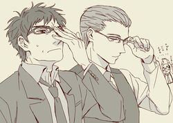  3boys android bespectacled black_hair elijah_baley formal glasses julius_enderby kurosuke_(nora) monochrome multiple_boys necktie r_daneel_olivaw the_caves_of_steel 