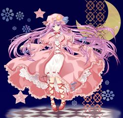  blue_eyes hat long_hair patchouli_knowledge purple_hair ribbon rukashima solo touhou 