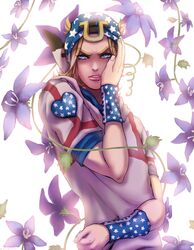  1boy beanie blonde_hair blue_eyes flower hat horseshoe johnny_joestar jojo_no_kimyou_na_bouken shinoka solo steel_ball_run 